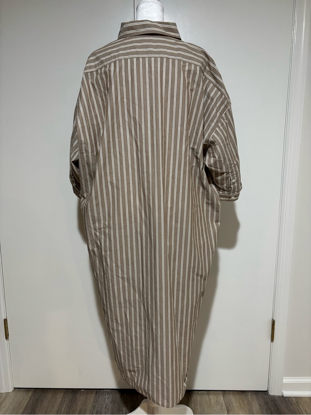 Muji Organic cotton Striped Collared Shirt Dress in Taupe and White - Picture 4 of 6